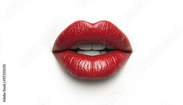Fototapeta A bold and cartoon-style depiction of red lips on a clean white background. The simple, vibrant design is perfect for fun, playful themes or graphic projects.