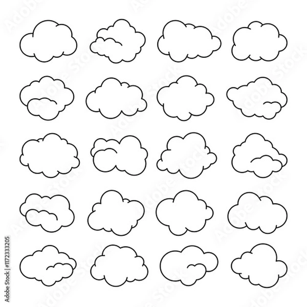 Fototapeta Set of cloud line art vector