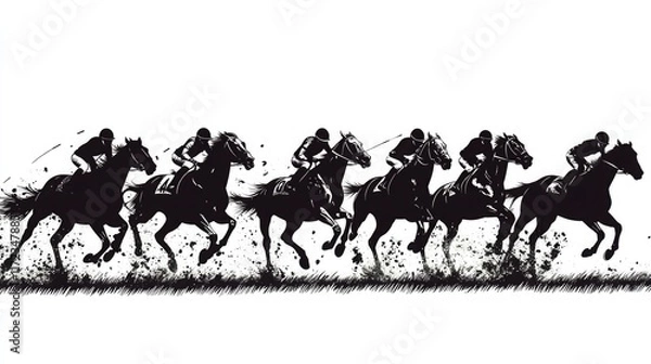 Fototapeta Simple Clip Art Horse Racing Scene Showcasing Speed and Strength