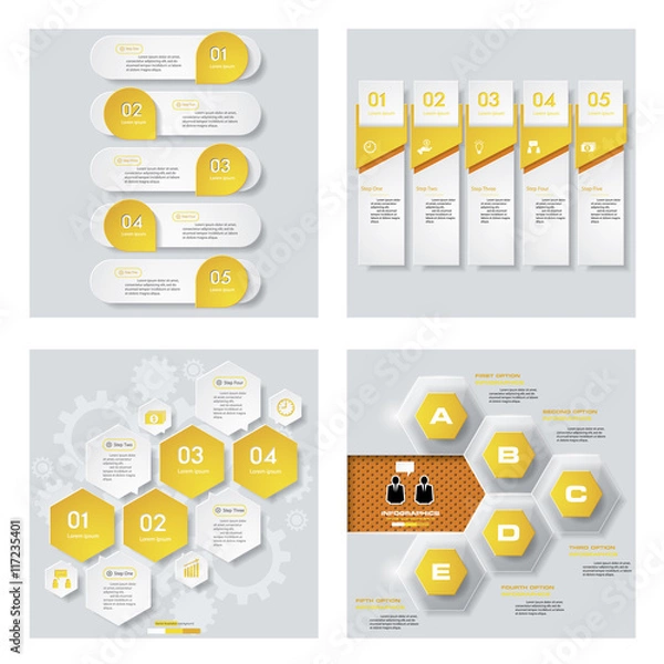 Obraz Collection of 4 yellow color template/graphic or website layout. Vector Background. For your idea and presentation.