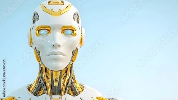 Fototapeta Futuristic robot creation high-tech laboratory digital art clean environment front view artificial intelligence concept