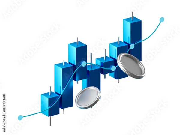 Fototapeta PNG Stock trading finance investment isolated on transparent 3d background.