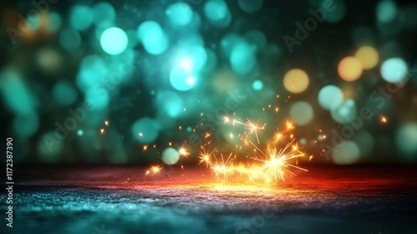Obraz Glowing Sparks Against Colorful Bokeh Background for Celebration