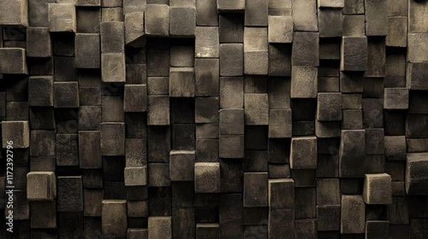 Fototapeta textured arrangement of dark wooden blocks creating a stylish and modern wall background for interior design concepts