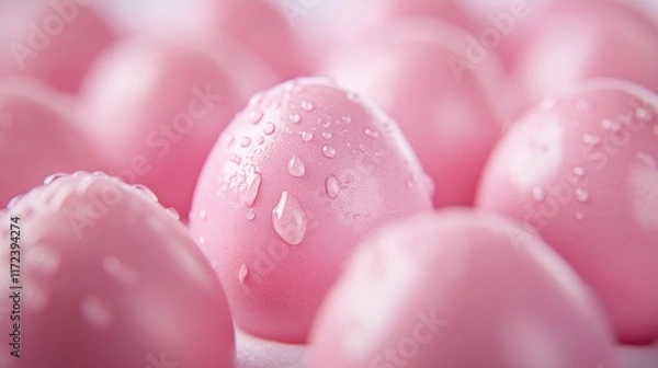 Obraz pink Easter eggs with water droplets creating a fresh and festive atmosphere for spring celebrations and holiday decorations