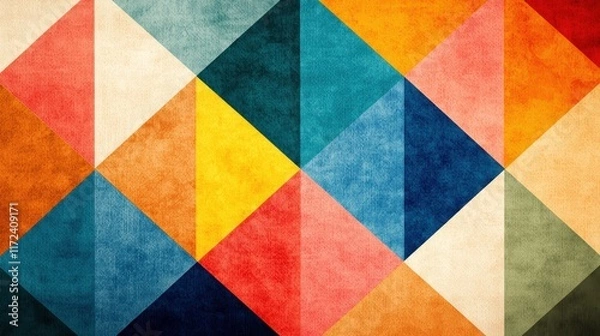 Fototapeta Colorful Geometric Abstract Art with Triangular Shapes in Vibrant Palettes and Textured Background