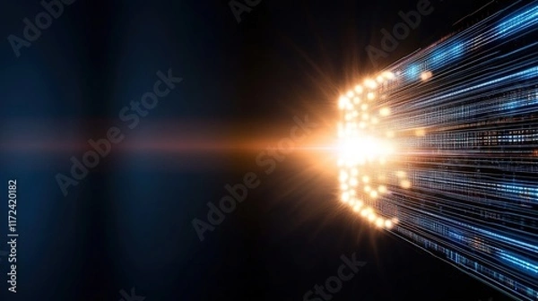 Fototapeta Bright Light Stream With Glowing Particles in Dark Background