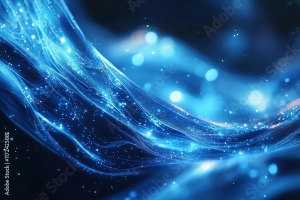 Fototapeta Futuristic blue tech design digital space abstract art virtual environment close-up view network concept