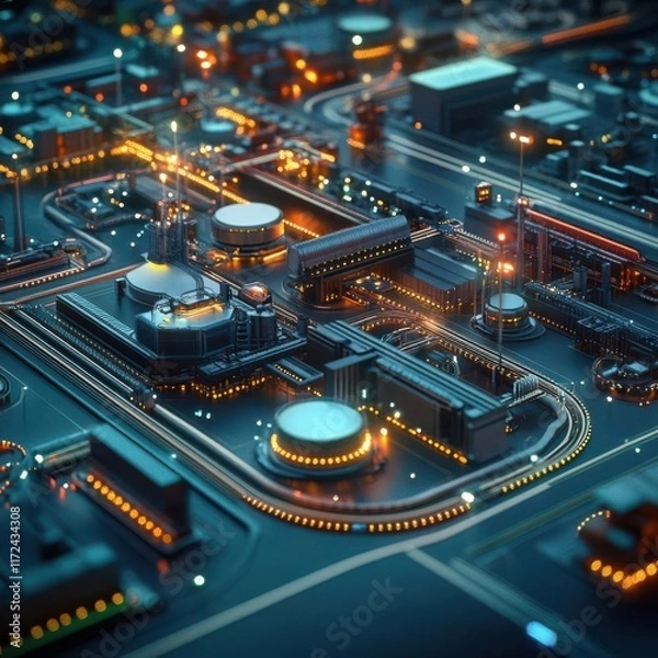 Fototapeta Craft a dynamic, futuristic 3D visualization of a bustling, interconnected cargo hub