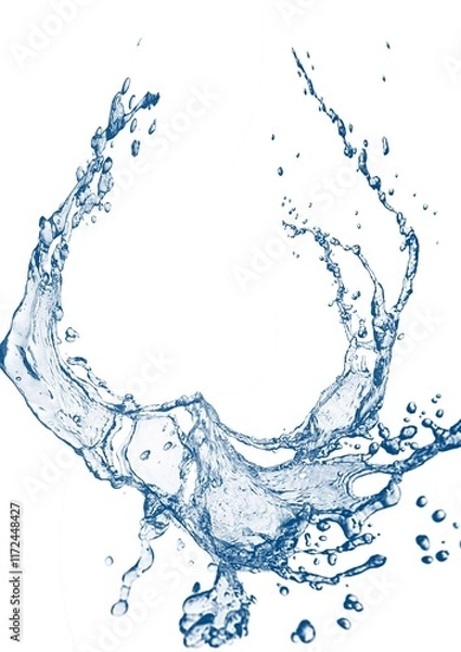 Obraz 白背景に流れる抽象的な青い波と水しぶき