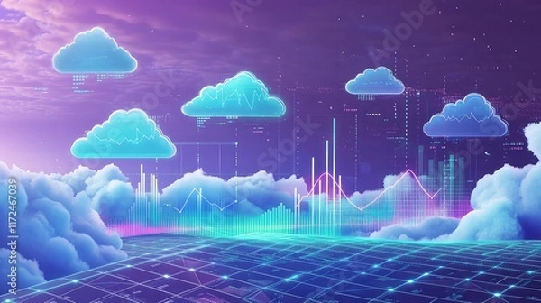 Fototapeta 5 light blue clouds floating above the connected polygon