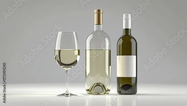 Fototapeta Isolated white wine glass and bottle on a clear background cutout-gigapixel-standard-scale-4_00x