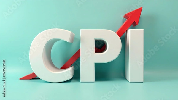 Fototapeta 3d render illustration of block banner design for word text CPI acronym abbreviation of consumer price index with arrows pointing upwards