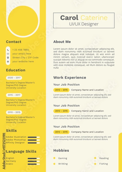 Obraz Modern Yellow Simple Template Curriculum Vitae or Resume