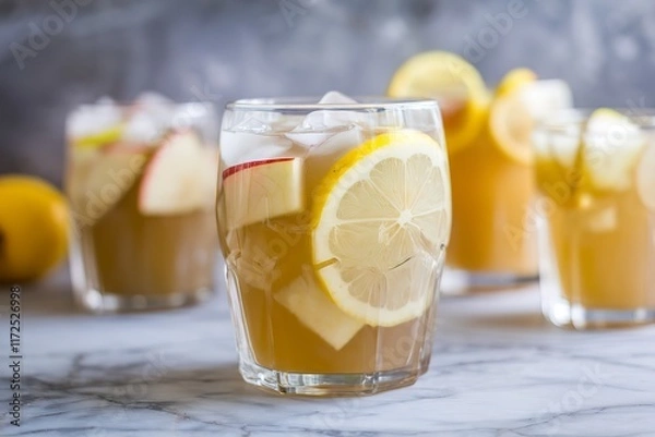 Fototapeta an iced apple and lemon juice in a glass