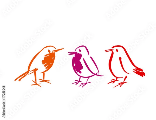 Obraz birds icon set. shabby animal image. sketch hand drawn vector il