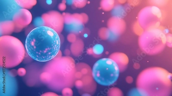 Fototapeta Mesmerizing Glowing Orbs and Flowing Lines in Vibrant Blue and Pink Tones