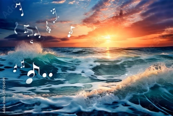Fototapeta ocean melody waves in the ocean gently crashing as music notes s