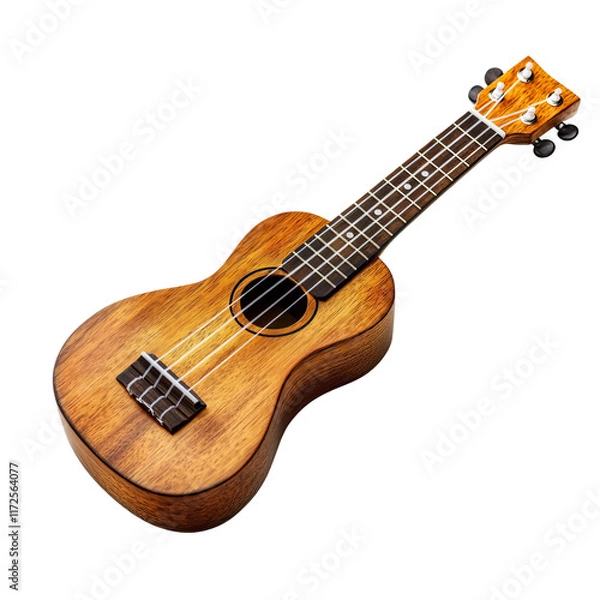 Fototapeta Ukulele in Harmony: A detailed shot of a ukulele, showcasing its rich wooden texture, the frets, and the sound hole, emphasizing musical beauty.