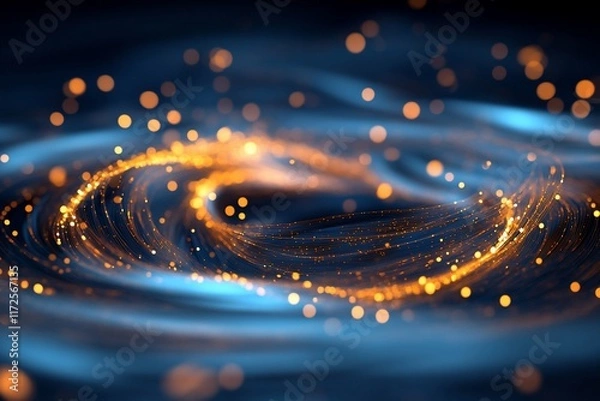 Fototapeta Abstract swirling pattern with glowing particles in blue tones.