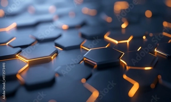 Fototapeta Abstract hexagonal pattern with glowing edges on a dark surface.