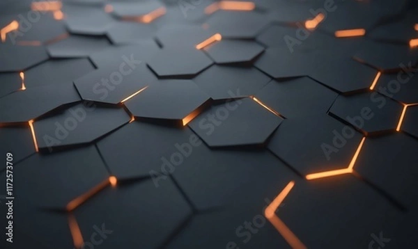 Fototapeta Abstract hexagonal pattern with glowing edges in dark tones.