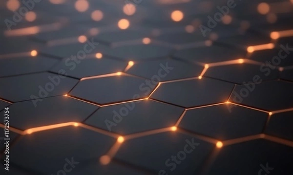 Fototapeta Abstract hexagonal pattern with glowing lines and depth effect.