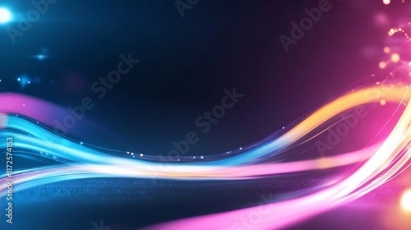Fototapeta Abstract colorful light waves on a dark background.
