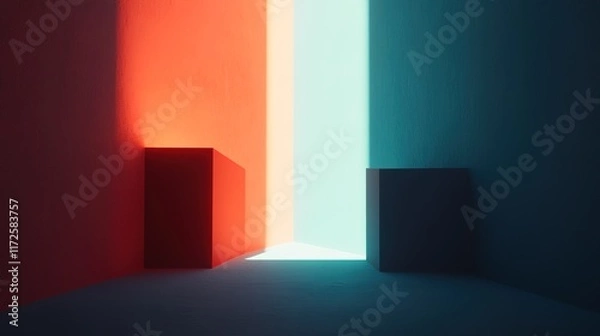 Fototapeta Abstract Light and Shadow Play in Colorful Geometric Space