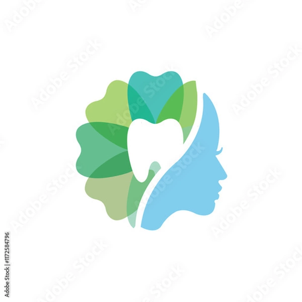 Obraz Vector Green Beauty Tooth and Lady face Logo