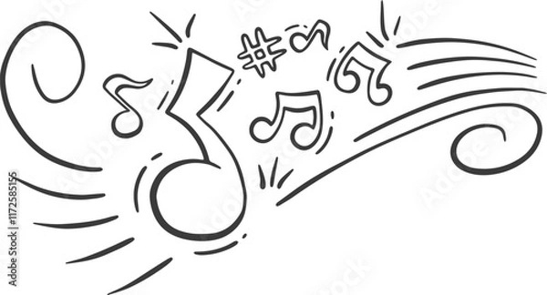 Fototapeta music note wave with symbol variation with doodle sketch ink vector