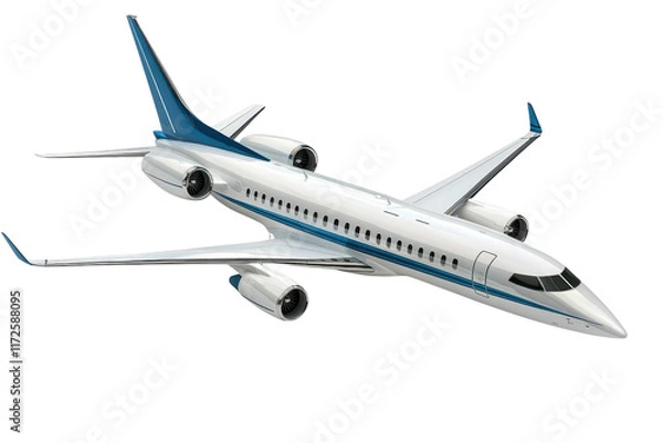 Fototapeta A sleek, modern airplane in a blue and white color scheme, showcasing its aerodynamic design and powerful engines.