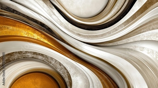 Fototapeta Dynamic abstract design with gold and white waves digital art modern aesthetic contemporary art space artistic viewpoint
