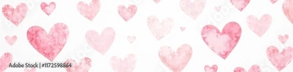 Fototapeta Subtle pink hearts, whimsical, repeating pattern on white , simple, summer