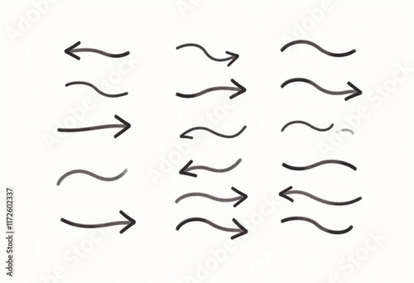 Fototapeta Curved Arrow Vector Collection: Hand Drawn Decorative Arrows, Cute Brush Strokes, High-Resolution Design Elements, Ideal for Graphics, Digital Art, and Illustrations