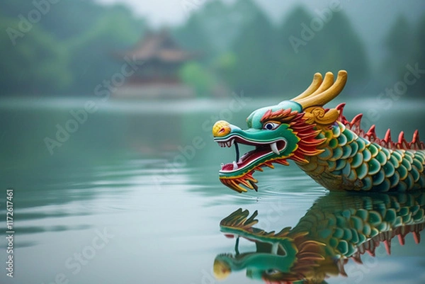 Fototapeta Beautiful holiday composition for happy celebrate chinese dragon boat festival, abstract vivid composition consists of fictional unreal fantastic vision on background