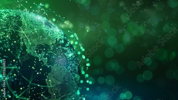 Fototapeta Green Planet Earth Globe with Network Connection and Bokeh Lights