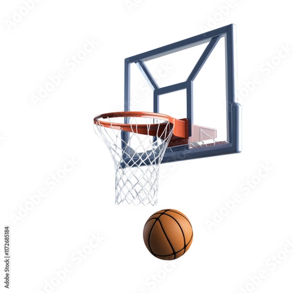 Fototapeta A basketball is in the air and is about to go through a net