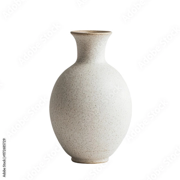 Obraz a small white speckled stoneware vase with a narrow neck isolated on a white background