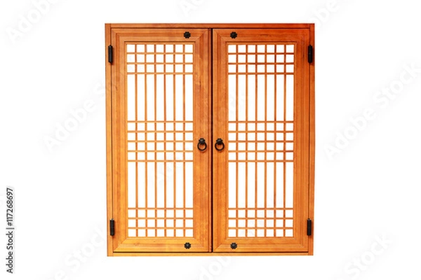 Fototapeta Wooden window korean style isolated on white background