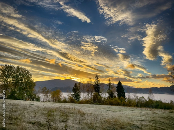 Obraz The landscape of Carpathian Mountains in the sunny weather. Perfect weather condition in the autumn season