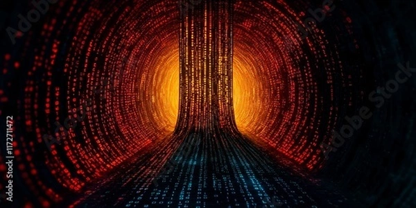 Fototapeta Futuristic Digital Cityscape with Binary Code Skyscrapers
