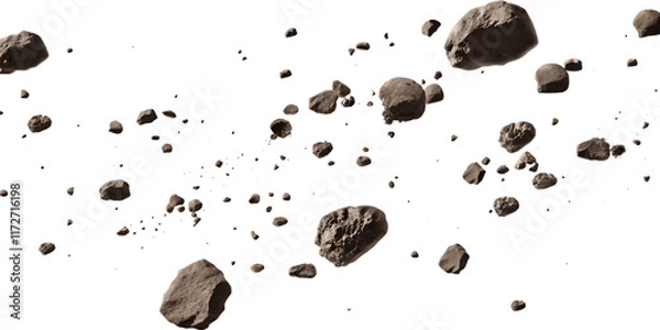 Fototapeta flying asteroids isolated on a white background PNG.AI GENERATED