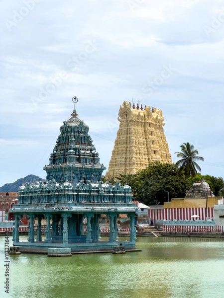 Fototapeta Gateway tower of the Thanumalayan Temple, also called Sthanumalayan Temple, located in Suchindram in the Kanyakumari district of Tamil Nadu, India.