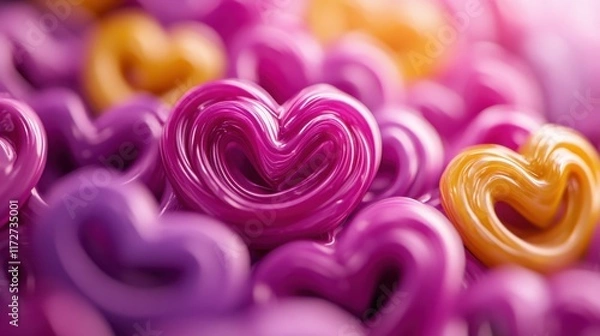 Fototapeta A vibrant collection of colorful heart-shaped objects in various shades.