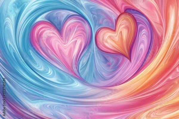 Fototapeta A vibrant swirl of colors forming two intertwined hearts, symbolizing love and connection.