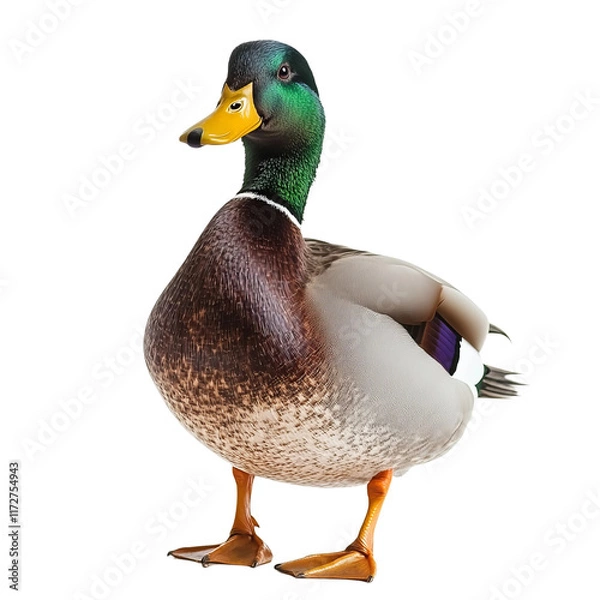 Fototapeta realistic mallard duck standing gracefully isolated on a white background