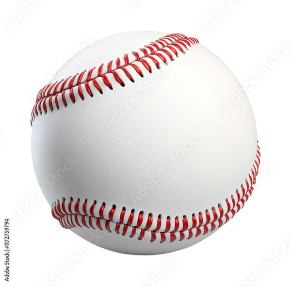 Obraz Close-up baseball with red stitching, classic sports ball design, detailed leather texture, isolated athletic equipment for recreation and competition on transparent background