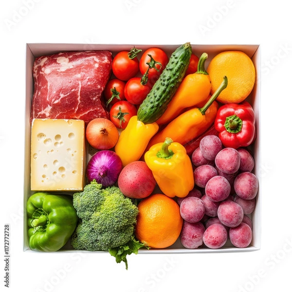 Fototapeta Freshly Arranged Box of Vegetables and Fruits