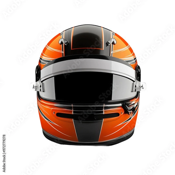 Fototapeta front view of realistic orange f1 helmet solid white background